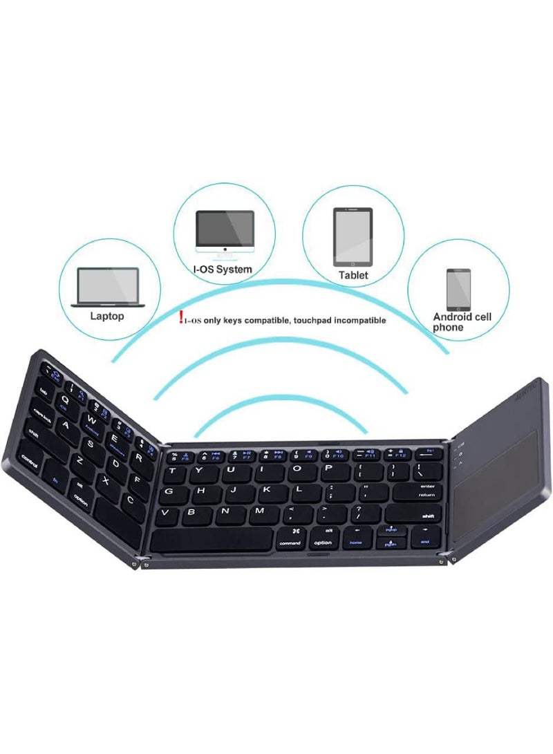 Foldable Bluetooth Keyboard with Touchpad Rechargeable Portable Wireless Mini Keyboard for PC Tablet Samsung Android iOS Smartphone