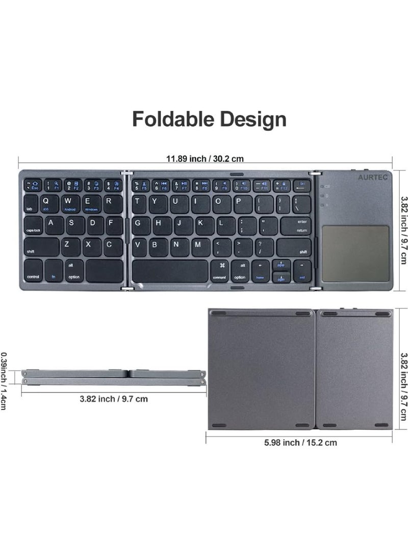 Foldable Bluetooth Keyboard with Touchpad Rechargeable Portable Wireless Mini Keyboard for PC Tablet Samsung Android iOS Smartphone