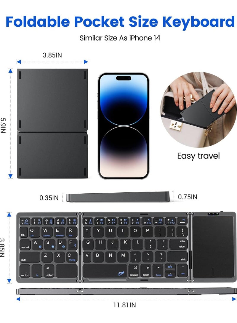 Foldable Bluetooth Keyboard with Touchpad Rechargeable Wireless Portable Keyboard Dual-Mode Bluetooth/USB Wired Pocket-Sized Travel Keyboard for iOS Android Windows Mac OS