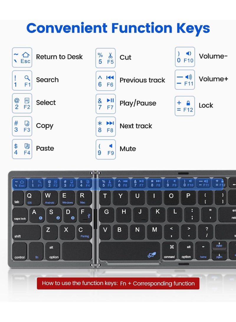 Foldable Bluetooth Keyboard with Touchpad Rechargeable Wireless Portable Keyboard Dual-Mode Bluetooth/USB Wired Pocket-Sized Travel Keyboard for iOS Android Windows Mac OS