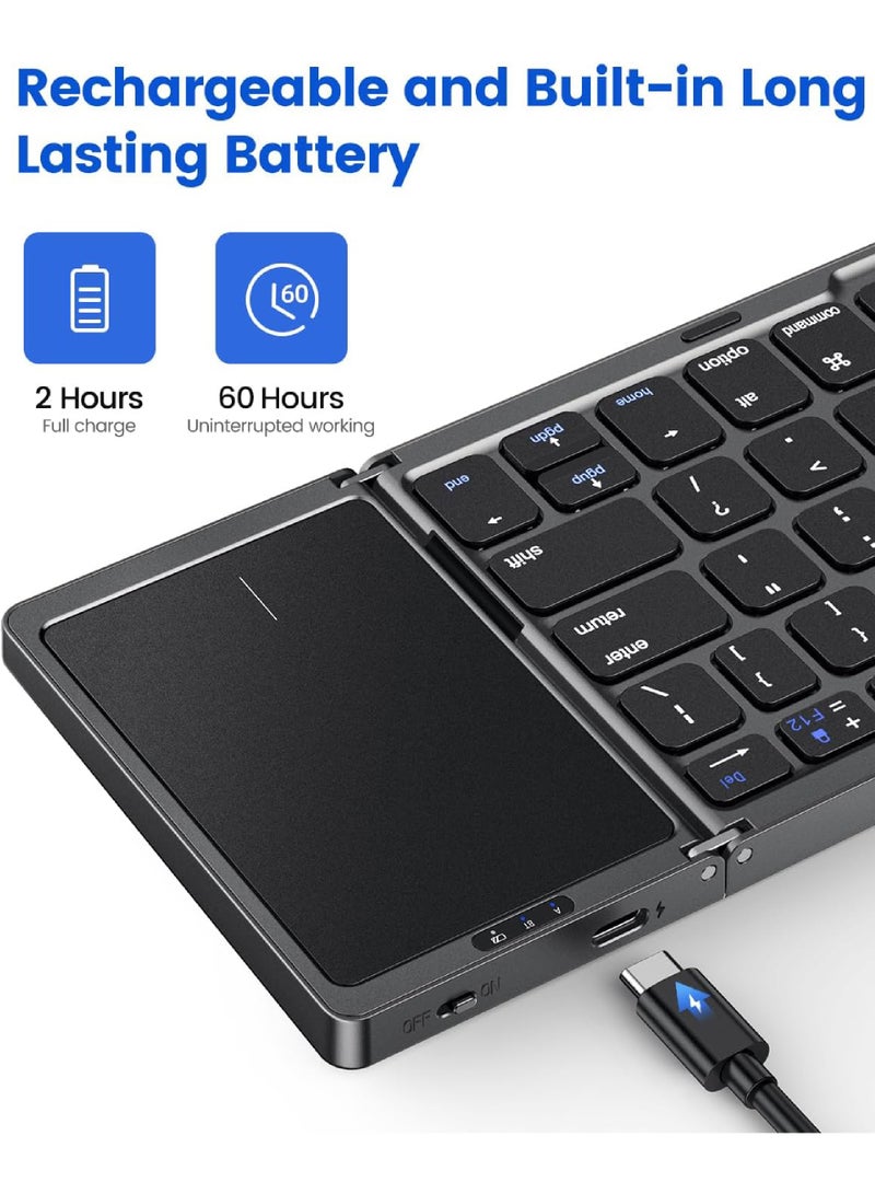 Foldable Bluetooth Keyboard with Touchpad Rechargeable Wireless Portable Keyboard Dual-Mode Bluetooth/USB Wired Pocket-Sized Travel Keyboard for iOS Android Windows Mac OS