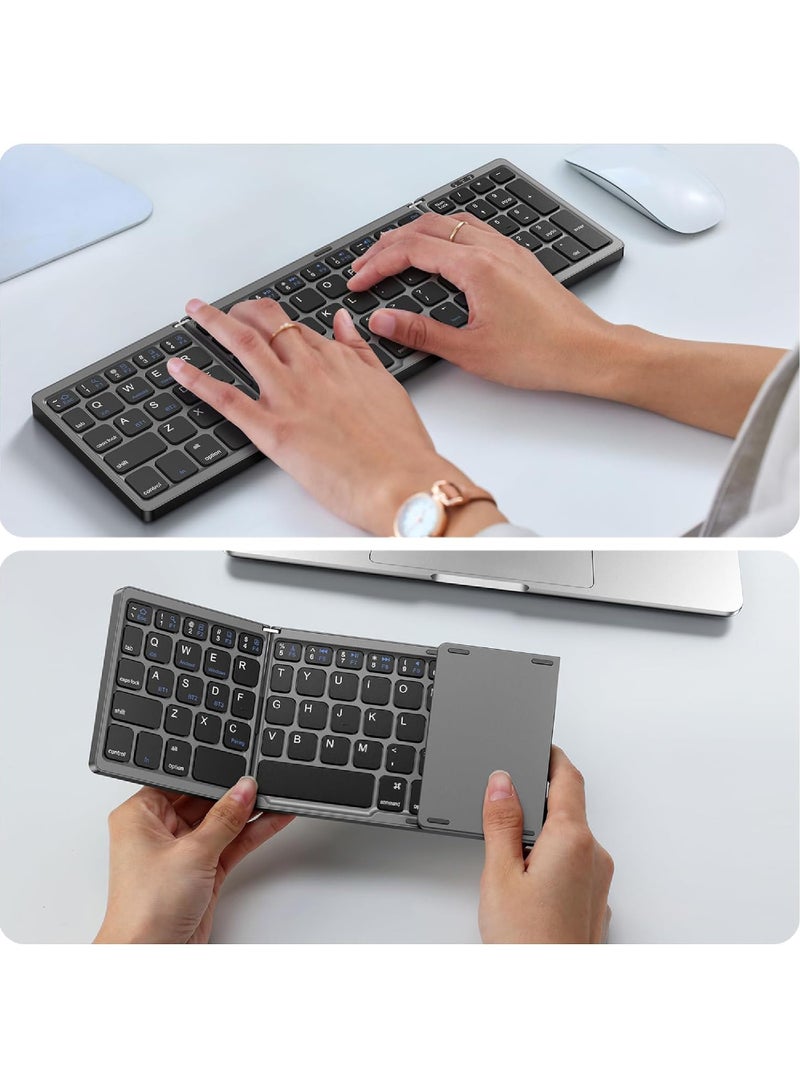 Foldable Bluetooth Keyboard Folding Wireless Keyboard with Number Pad Multi-Device and Rechargeable Keyboard for iPad iPhone Android Windows Laptop Desktop Tablet and PC