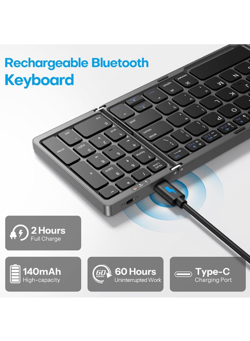 Foldable Bluetooth Keyboard Folding Wireless Keyboard with Number Pad Multi-Device and Rechargeable Keyboard for iPad iPhone Android Windows Laptop Desktop Tablet and PC