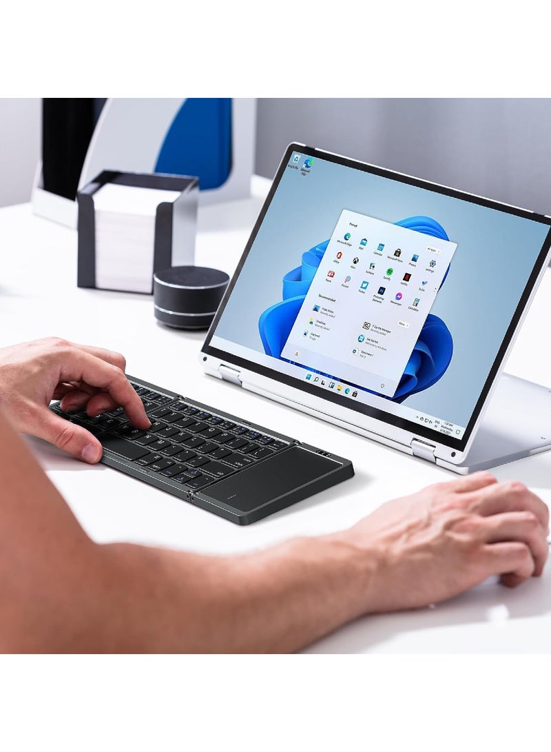 Foldable Bluetooth Keyboard with Touchpad Wireless Folding Keyboard, Multi-Device and Rechargeable Portable Keyboard for iPad iPhone Android Windows Laptop Desktop Tablet and PC