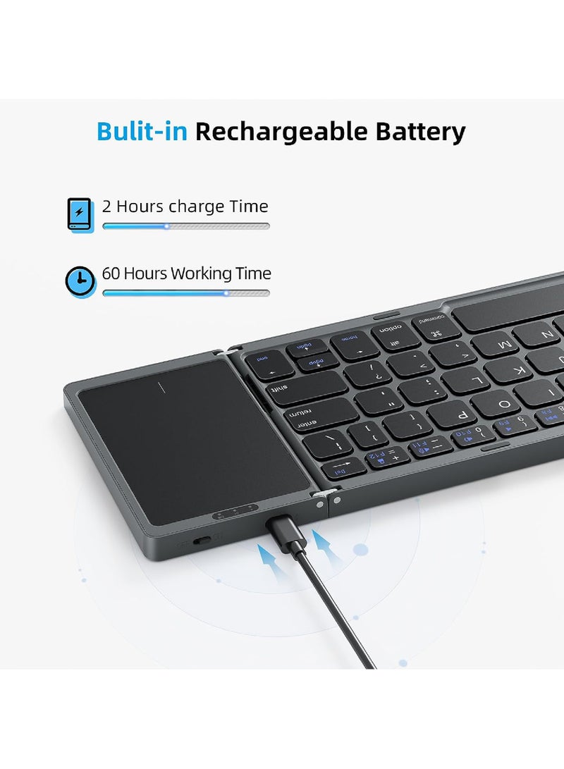 Foldable Bluetooth Keyboard with Touchpad Wireless Folding Keyboard, Multi-Device and Rechargeable Portable Keyboard for iPad iPhone Android Windows Laptop Desktop Tablet and PC