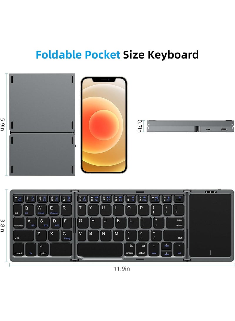 Foldable Bluetooth Keyboard with Touchpad Wireless Folding Keyboard, Multi-Device and Rechargeable Portable Keyboard for iPad iPhone Android Windows Laptop Desktop Tablet and PC