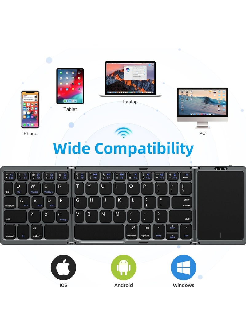 Foldable Bluetooth Keyboard with Touchpad Wireless Folding Keyboard, Multi-Device and Rechargeable Portable Keyboard for iPad iPhone Android Windows Laptop Desktop Tablet and PC