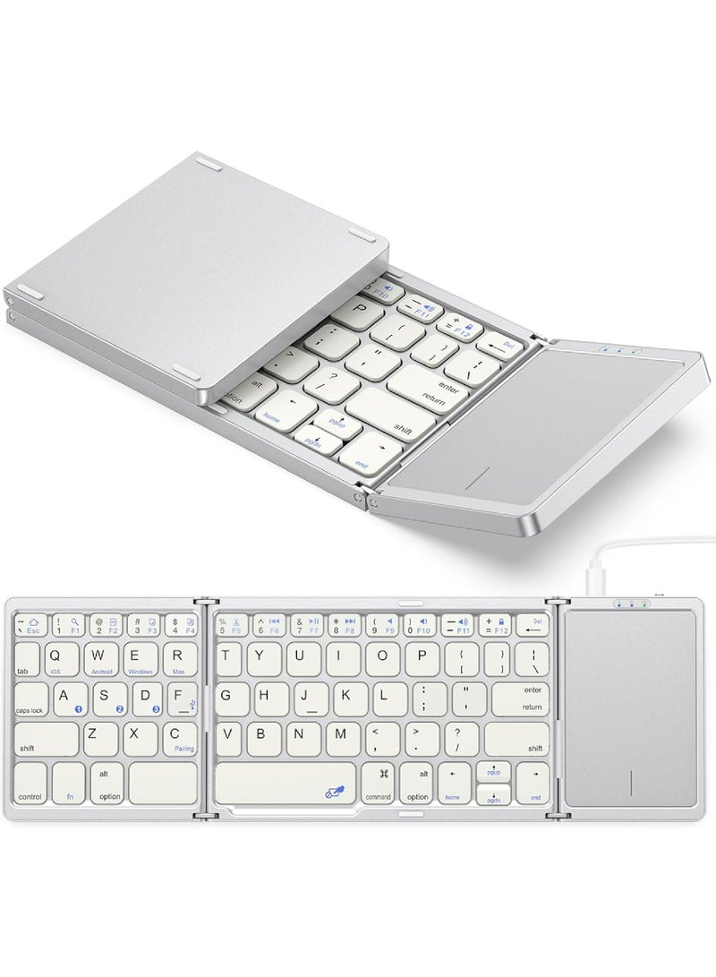 Foldable Bluetooth Keyboard with Touchpad Rechargeable Wireless Portable Keyboard Dual-Mode Bluetooth/USB Wired Pocket-Sized Travel Keyboard for iOS Android Windows Mac OS