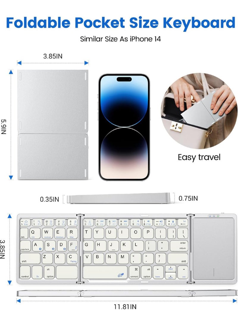 Foldable Bluetooth Keyboard with Touchpad Rechargeable Wireless Portable Keyboard Dual-Mode Bluetooth/USB Wired Pocket-Sized Travel Keyboard for iOS Android Windows Mac OS