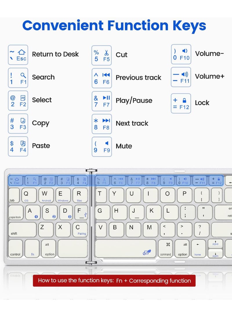 Foldable Bluetooth Keyboard with Touchpad Rechargeable Wireless Portable Keyboard Dual-Mode Bluetooth/USB Wired Pocket-Sized Travel Keyboard for iOS Android Windows Mac OS