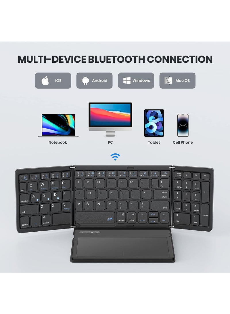 Foldable Bluetooth Keyboard Portable Full Size Folding Keyboard with Touchpad PU Leather Wireless Travel Keyboard for Windows iOS Android Mac