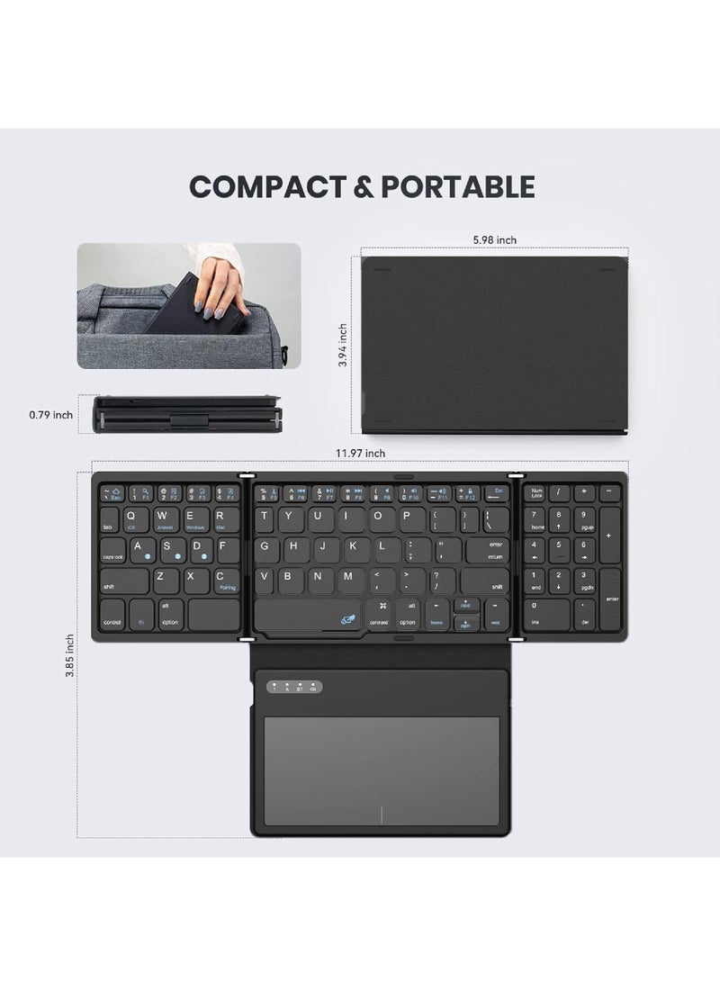 Foldable Bluetooth Keyboard Portable Full Size Folding Keyboard with Touchpad PU Leather Wireless Travel Keyboard for Windows iOS Android Mac