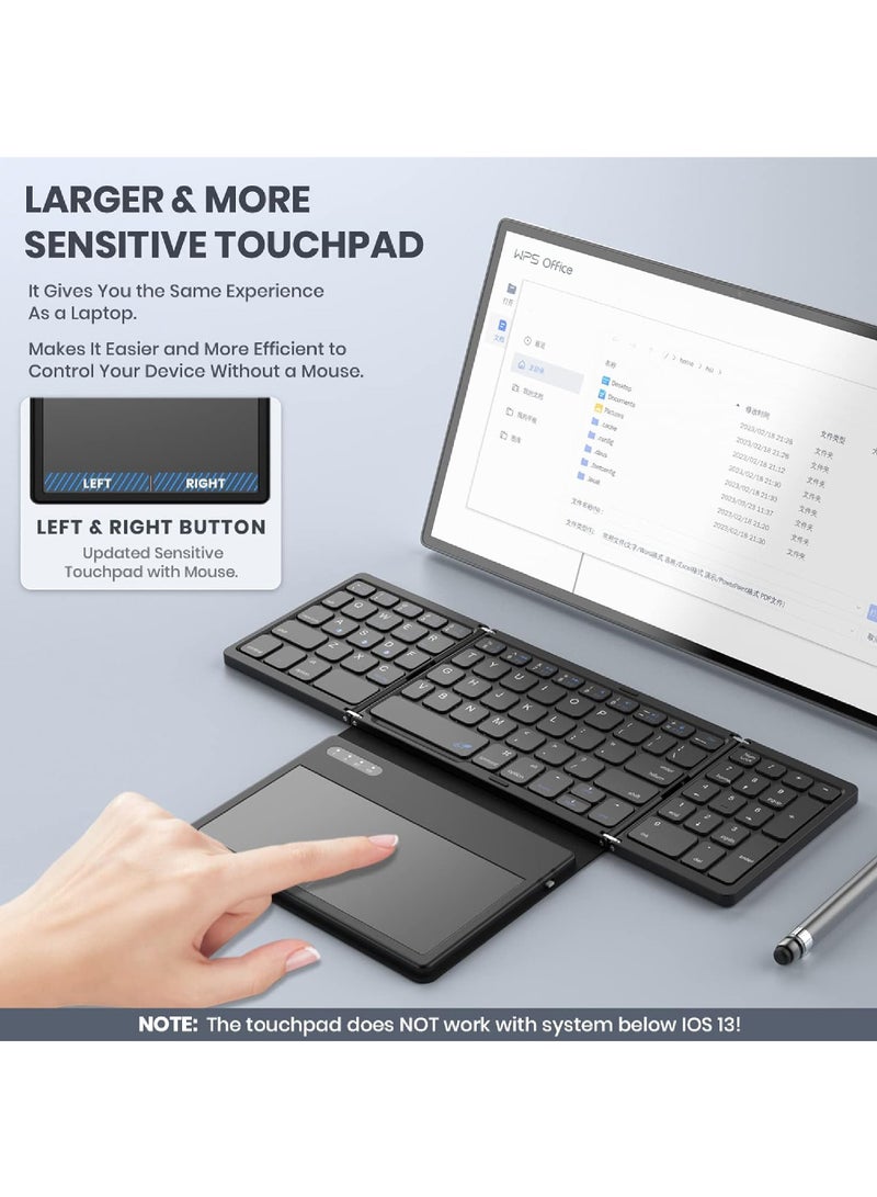 Foldable Bluetooth Keyboard Portable Full Size Folding Keyboard with Touchpad PU Leather Wireless Travel Keyboard for Windows iOS Android Mac