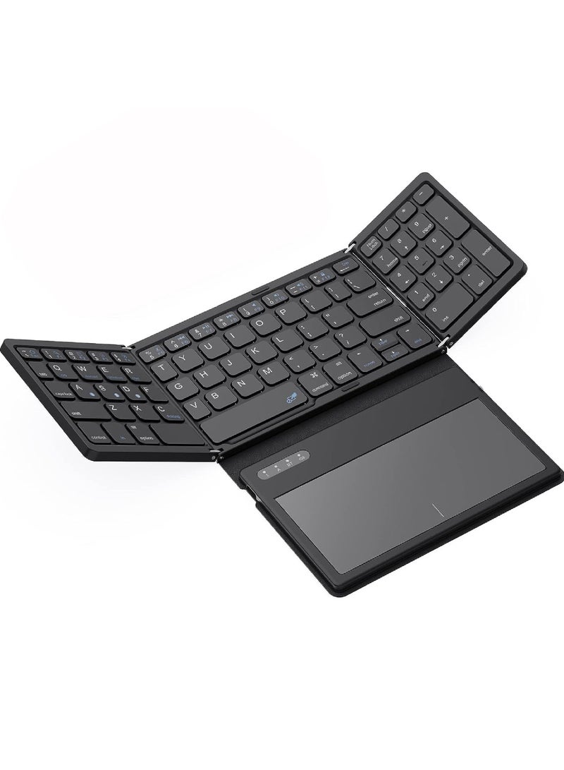 Foldable Bluetooth Keyboard Portable Full Size Folding Keyboard with Touchpad PU Leather Wireless Travel Keyboard for Windows iOS Android Mac