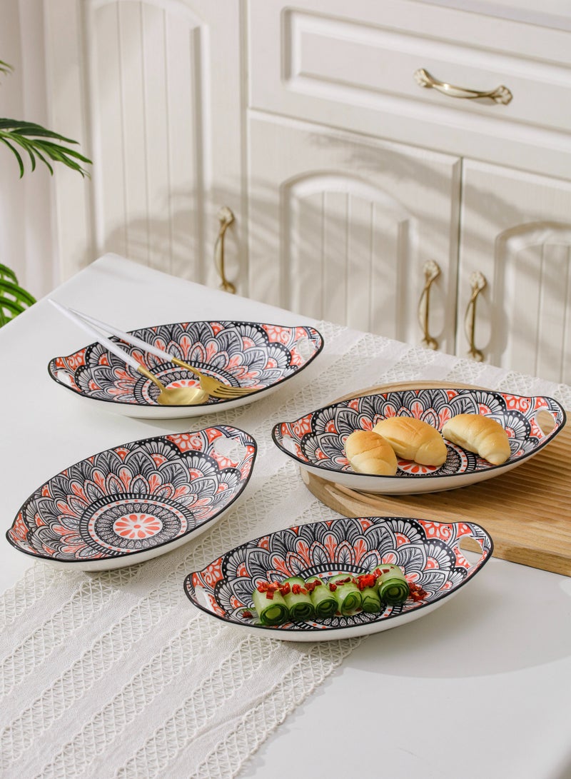 4-Piece Hand Painted Dinner Plates Multicolour 27.8x16x5cm