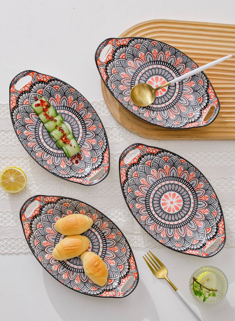 4-Piece Hand Painted Dinner Plates Multicolour 27.8x16x5cm