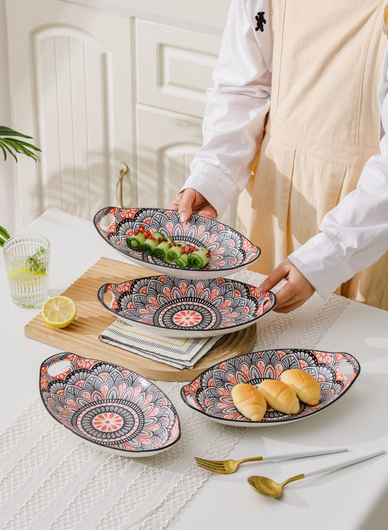 4-Piece Hand Painted Dinner Plates Multicolour 27.8x16x5cm