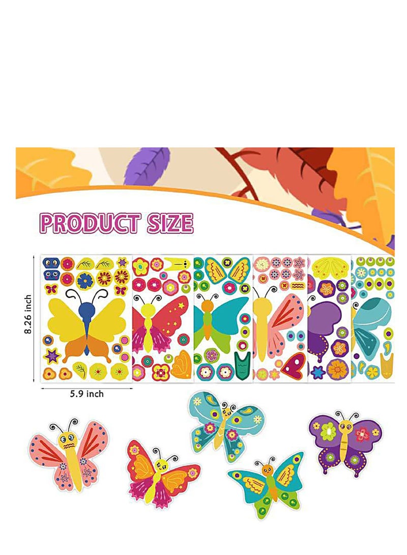 Butterflies Make Your Own Stickers, 48PCS Make-a-Face Stickers, DIY Butterfly Craft Kits, Mix and Match Decals for Gift/Reward/Art Craft/Party Favors/School