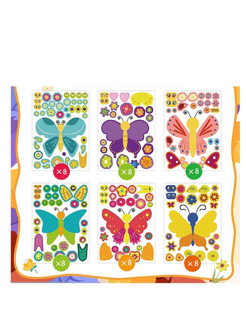 Butterflies Make Your Own Stickers, 48PCS Make-a-Face Stickers, DIY Butterfly Craft Kits, Mix and Match Decals for Gift/Reward/Art Craft/Party Favors/School