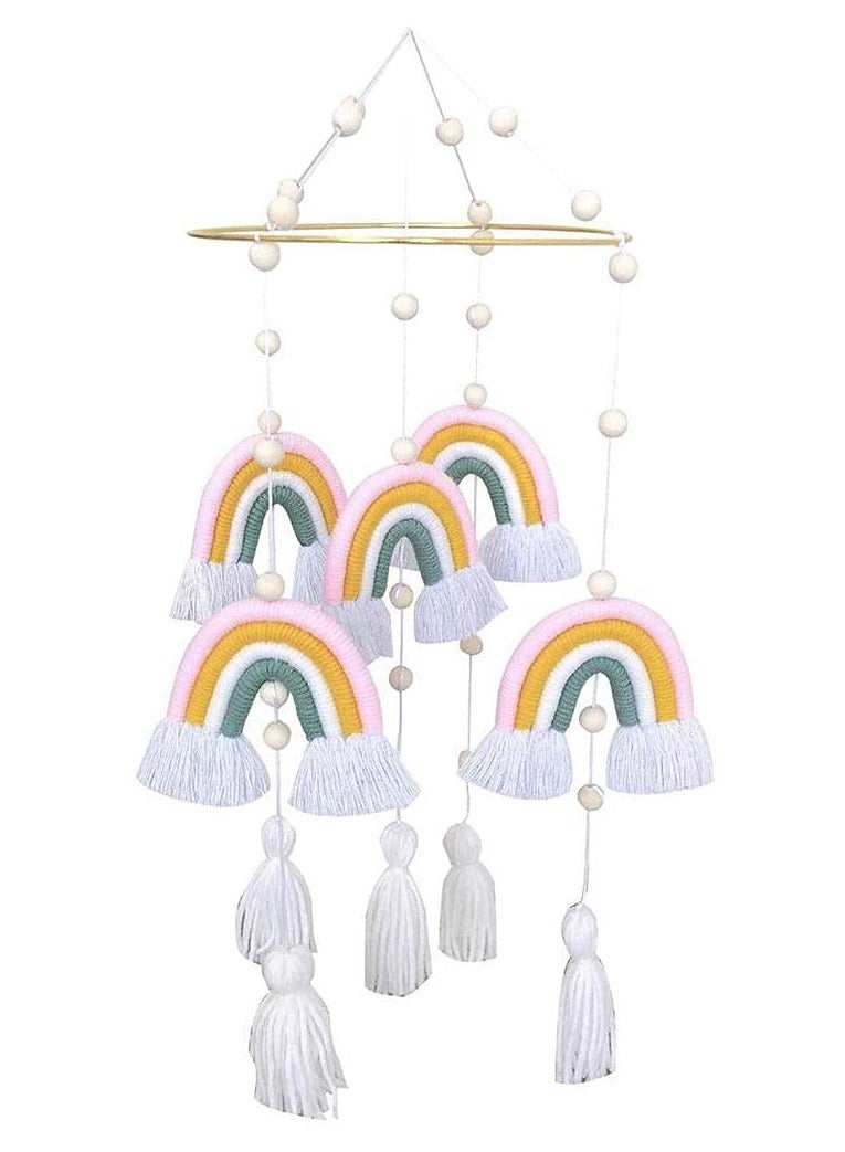 Baby Wind Chimes,Mobile Baby Cot Mobile Wind Chime Rattle Toy Macrame Rainbow Nursery Hanging Bed Bell Gift for Baby Nursery, Home Decoration, Unique Wind Chimes