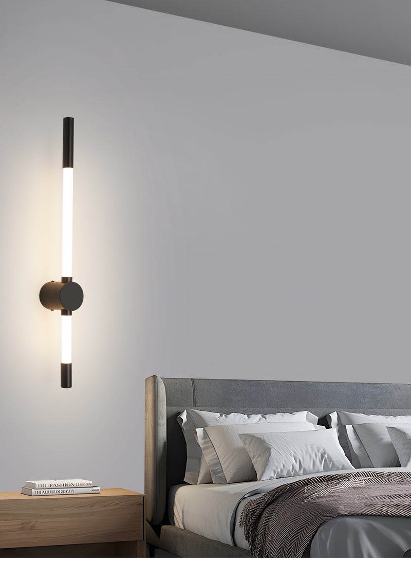 LED Wall Lights for Bedrooms & Living Rooms - Dimmable Sconces Wall Lighting Fixtures with 3 Color Temperature & High-Quality Metal Construction - Modern Black Linear Strip Shape (Black)