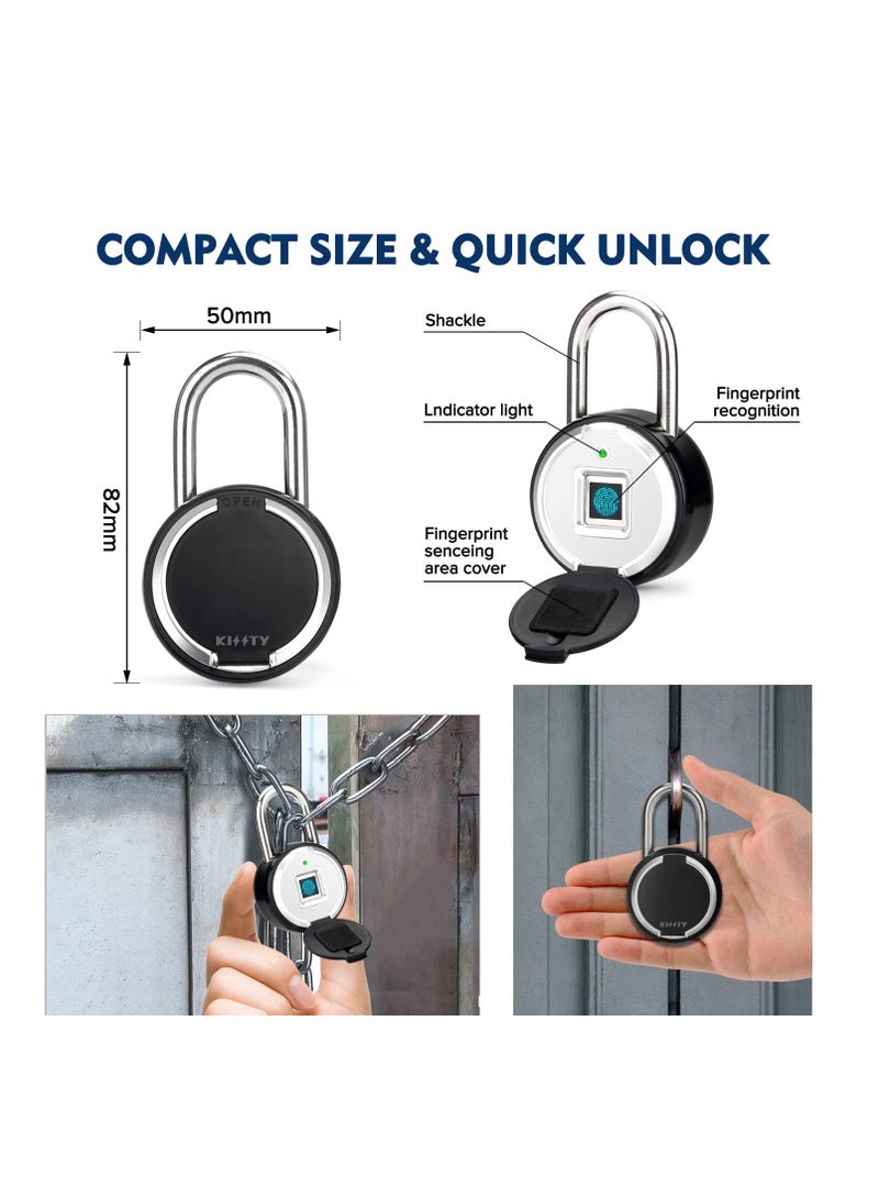 Fingerprint Padlock, Rechargeable USB Keyless Door Smart Lock, IP55 Waterproof Bluetooth APP Fingerprint Locker, Biometric Thumbprint Smart Lock, for Gym, Office, Luggage, Suitcase, Backpack