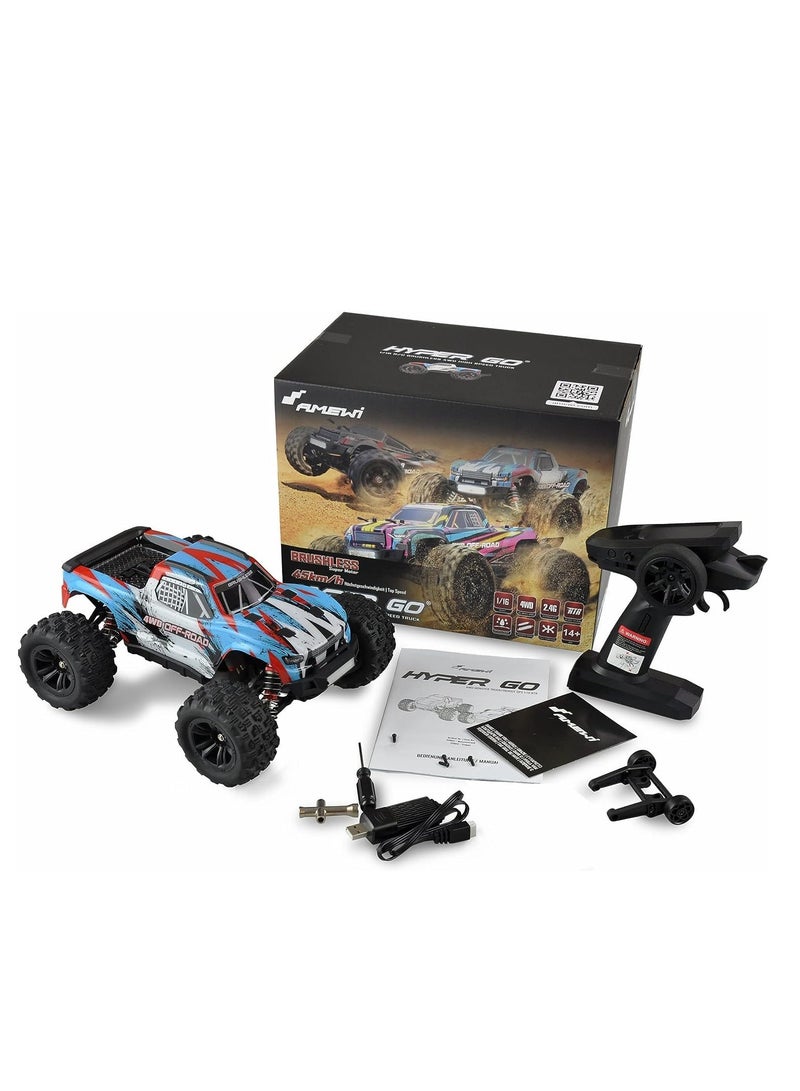 MJX Hyper GO 16208 Brushless Rc Hobby Gradetruck 1:16 Scale Radio Controlled Off-Roader Electronic Monster Rtr All Terrain-Blue