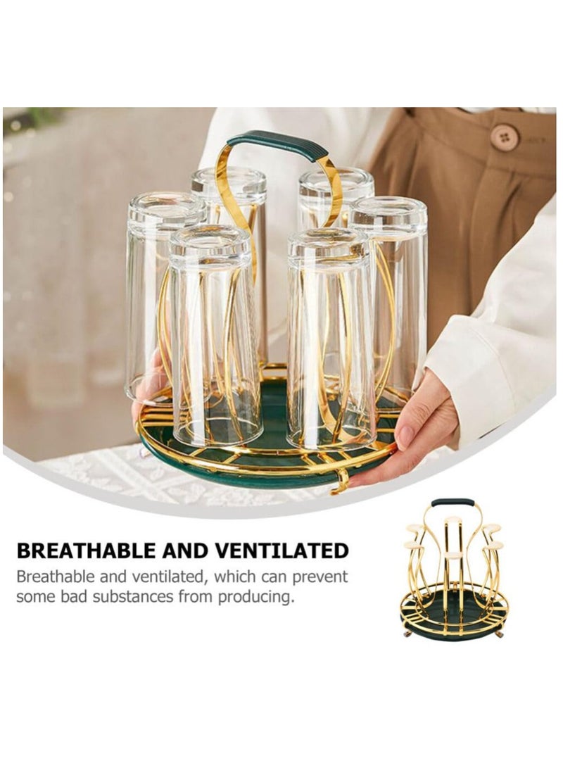 Metal Mug Tree Holder Stand for Counter 6 Hooks Coffee Cup Display Hanger Rack Organizer Coffee Mug Cup Rack Dishes Organizer for Kitchen Cabinet Cafe Golden