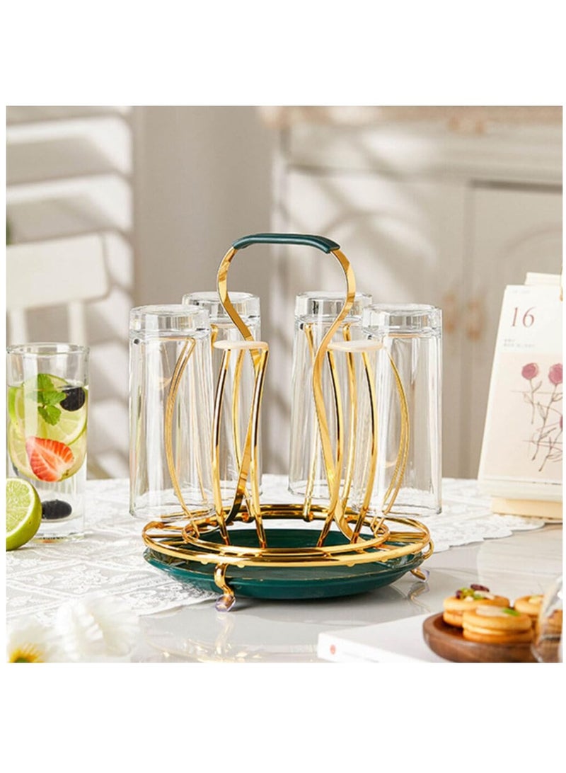 Metal Mug Tree Holder Stand for Counter 6 Hooks Coffee Cup Display Hanger Rack Organizer Coffee Mug Cup Rack Dishes Organizer for Kitchen Cabinet Cafe Golden