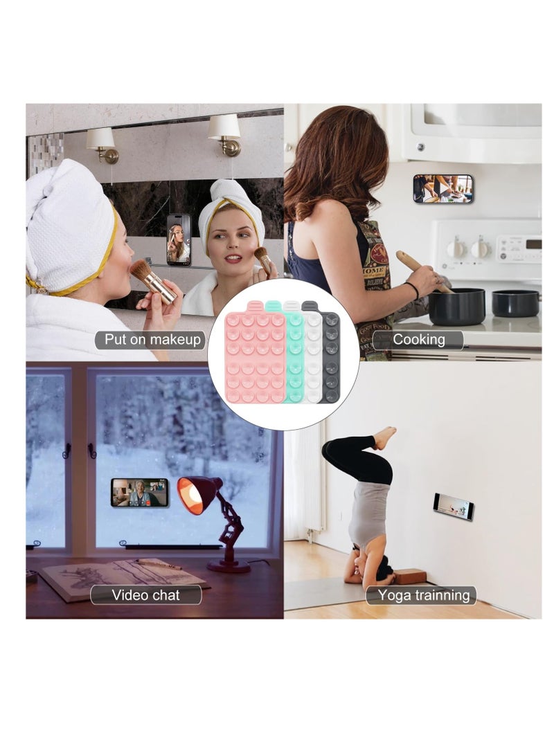 4 Pack Double Sided Silicone Suction Phone Mount, Hands-Free Phone Accessories Holder, Non Slip Suction Cup Phone Mount, Suitable for Selfies and Videos (Pink, Mint Green, White, Grey)