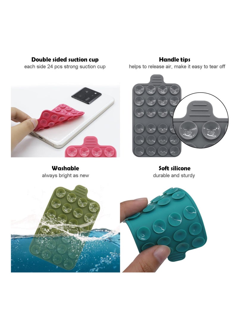 4 Pack Double Sided Silicone Suction Phone Mount, Hands-Free Phone Accessories Holder, Non Slip Suction Cup Phone Mount, Suitable for Selfies and Videos (Pink, Mint Green, White, Grey)