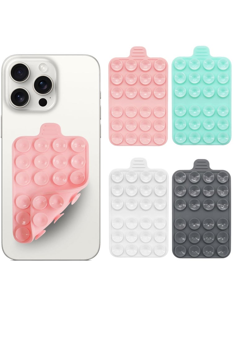 4 Pack Double Sided Silicone Suction Phone Mount, Hands-Free Phone Accessories Holder, Non Slip Suction Cup Phone Mount, Suitable for Selfies and Videos (Pink, Mint Green, White, Grey)