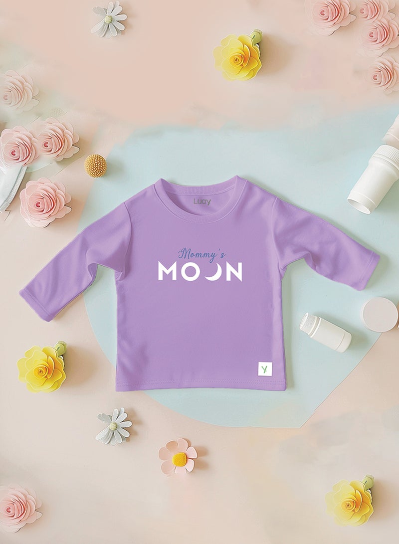 Unisex 100% Bamboo based Ultra- Soft fabric Full Sleeve T-Shirt with Mommy's Moon Print- Wisteria Purple