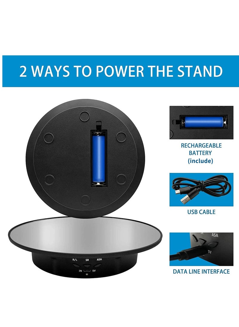 Motorized Rotating Display Stand, 7.87inch, 17.6LB Load Ultra-Quiet 360 Degree Electric Rotating Turntable Display Stand for Photography Products, Jewelry, Cake,3D Model (Black)