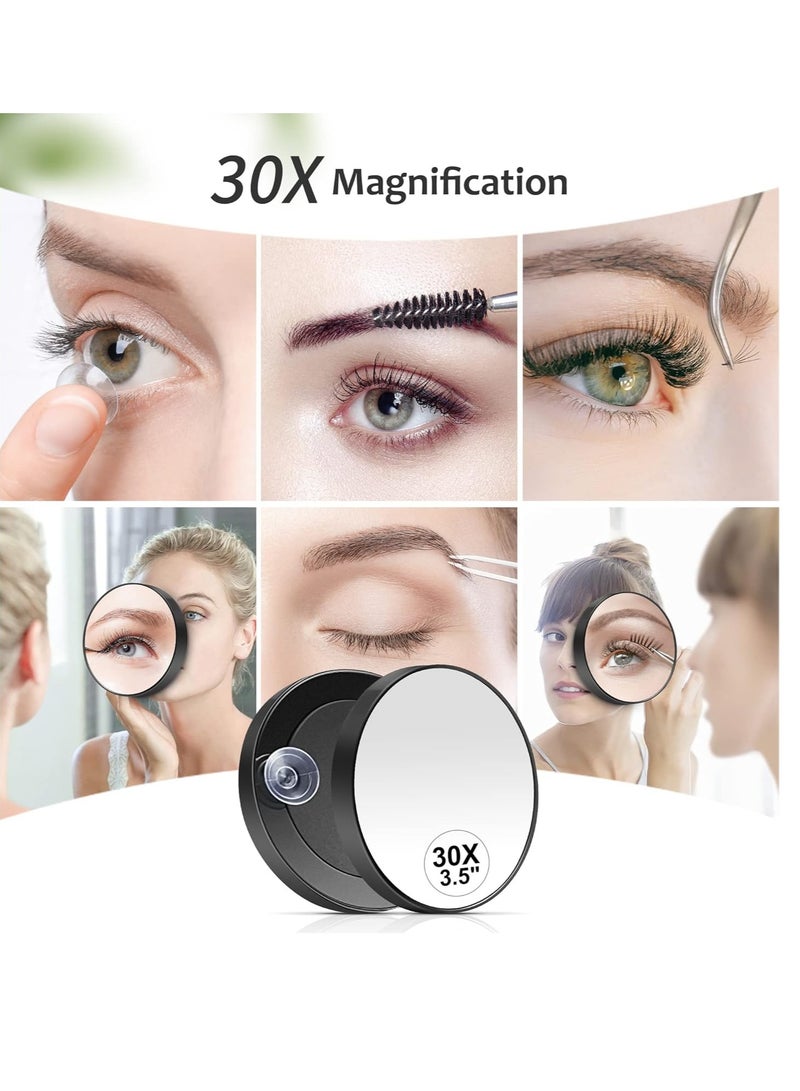 30X Magnifying Mirror, Small Magnifying Mirror with Suction Cup and Tweezers, As a Travel Mganifying Mirror, Compact Mirror Set for Plucking Eyebrows 3.5 Inches