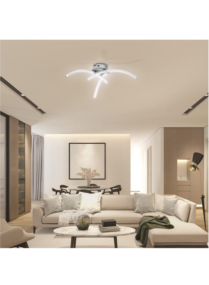 LED Ceiling Light 3 Color Chandelier Lamp Modern Curved Design Ceiling Light with 3 Curved Light for Living Room Bedroom Dining Room 18W  Cold and Warm and Natural White