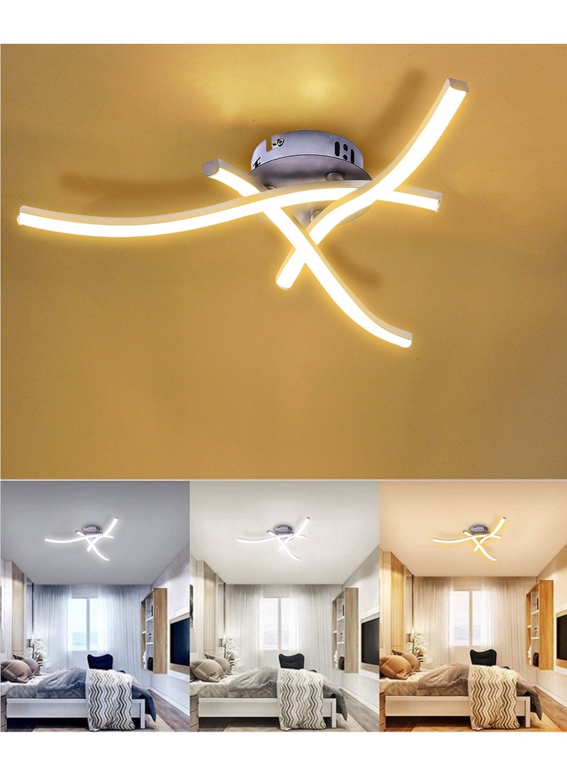 LED Ceiling Light 3 Color Chandelier Lamp Modern Curved Design Ceiling Light with 3 Wave Light for Living Room Bedroom Dining Room 18W  Cold and Warm and Natural White