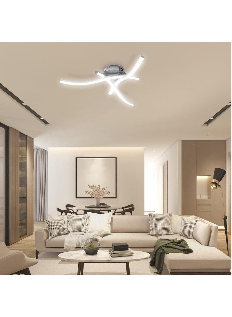 LED Ceiling Light 3 Color Chandelier Lamp Modern Curved Design Ceiling Light with 3 Wave Light for Living Room Bedroom Dining Room 18W  Cold and Warm and Natural White