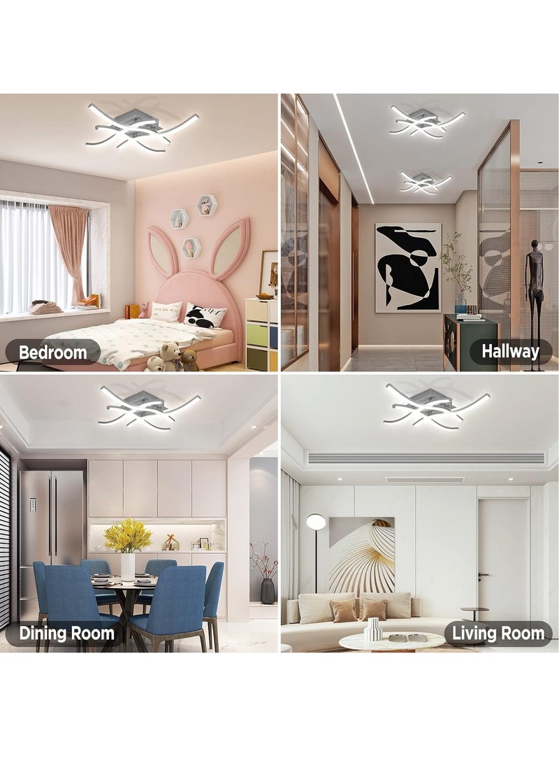 LED Ceiling Light 3 Color Chandelier Lamp Modern Wave Design Ceiling Light with 4 Wave Light for Living Room Bedroom Dining Room 24W  Cold and Warm and Natural White