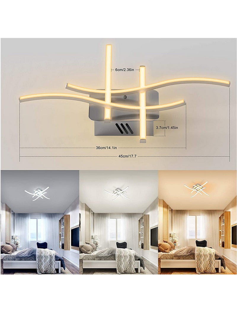 LED Ceiling Light 3 Color Chandelier Lamp Modern Wave Design Ceiling Light with 4 Wave Light for Living Room Bedroom Dining Room 24W  Cold and Warm and Natural White