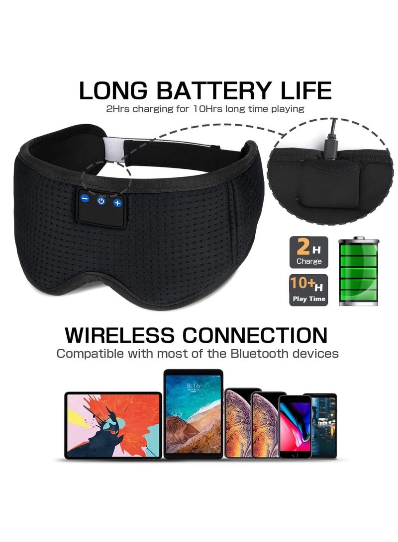 Bluetooth Sleep Mask for Side Sleeper, 100% Blackout 10+ Hours Long Battery Life Eye Covers for Sleeping,Breathable Sleep Headphones Built-in Comfortable HD Speakers Sleep Aids for Adults