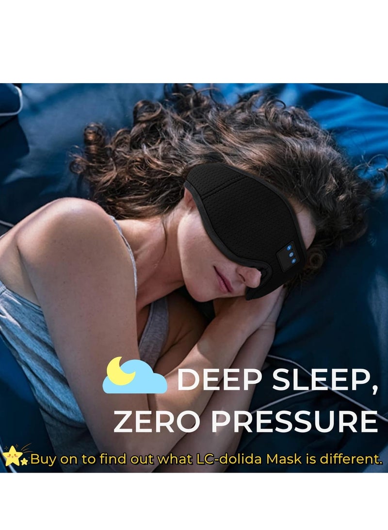 Bluetooth Sleep Mask for Side Sleeper, 100% Blackout 10+ Hours Long Battery Life Eye Covers for Sleeping,Breathable Sleep Headphones Built-in Comfortable HD Speakers Sleep Aids for Adults