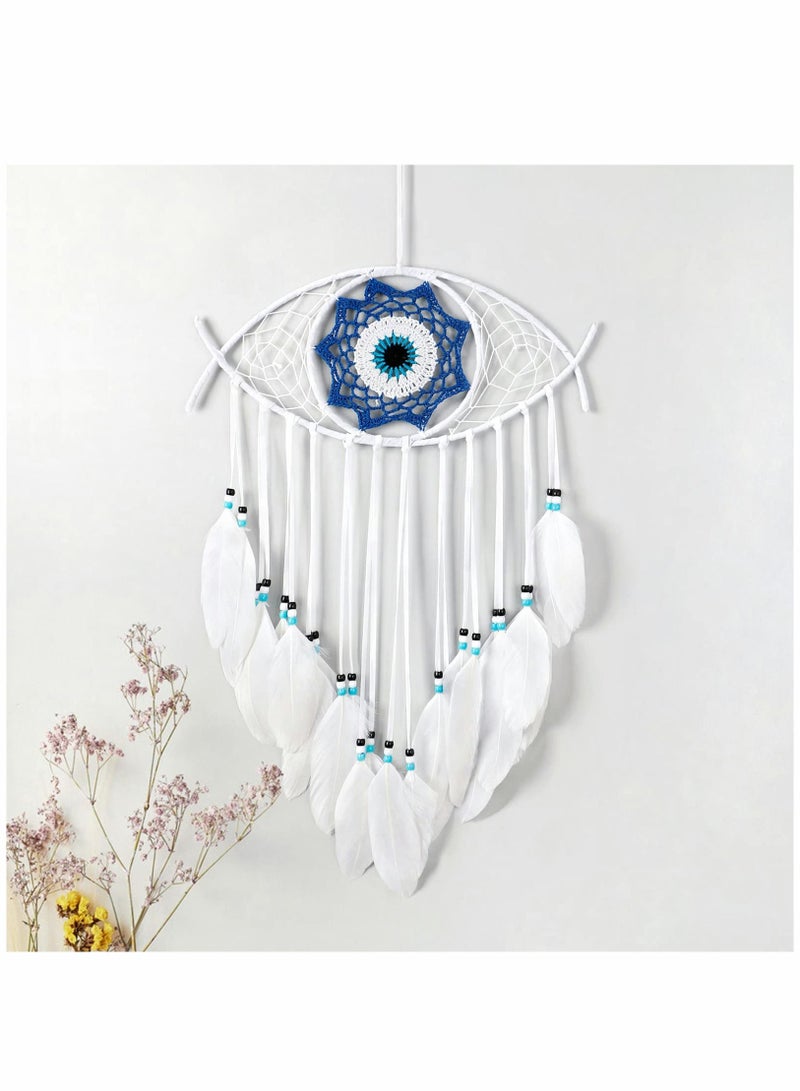 Evil Eye Dream Catcher, Handmade Macrame Evil Eye Wall Hanging for Boho Room House Decor