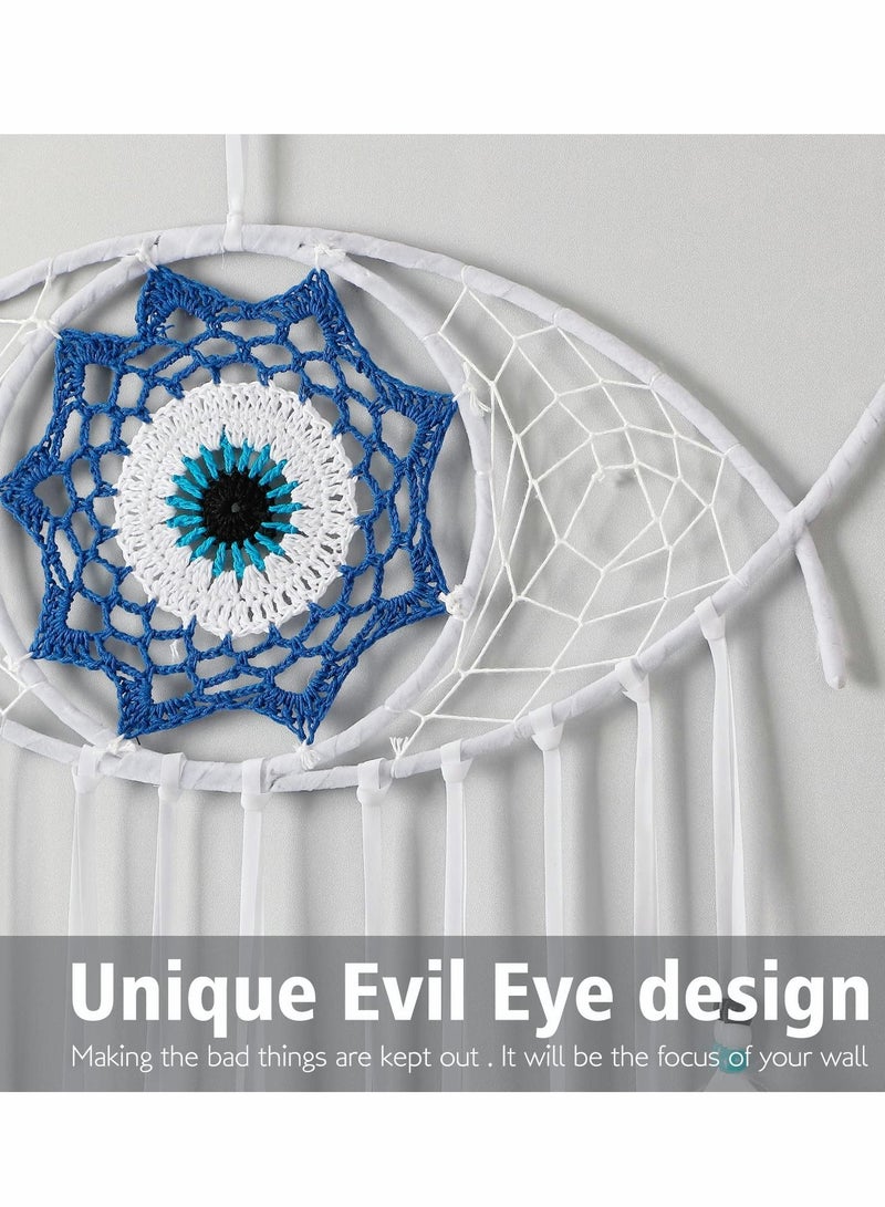 Evil Eye Dream Catcher, Handmade Macrame Evil Eye Wall Hanging for Boho Room House Decor