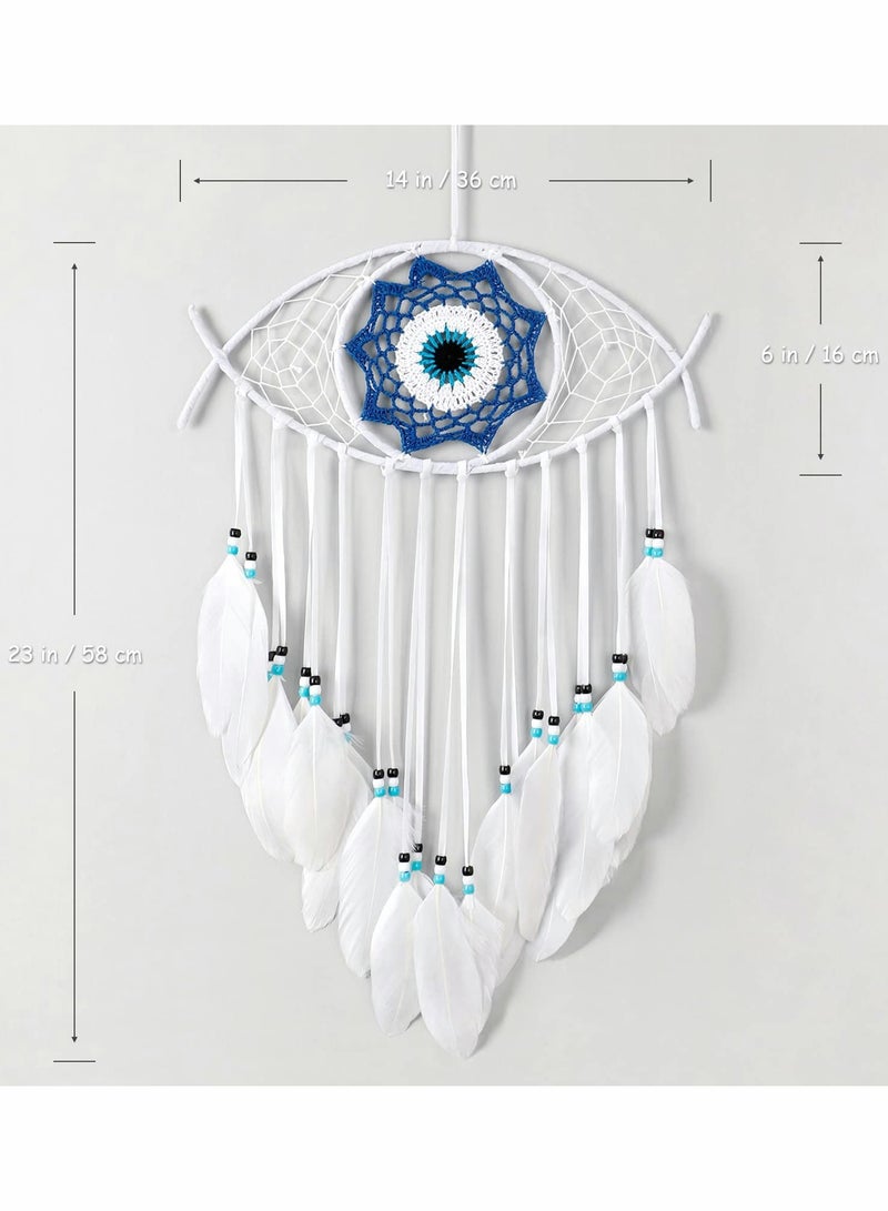 Evil Eye Dream Catcher, Handmade Macrame Evil Eye Wall Hanging for Boho Room House Decor