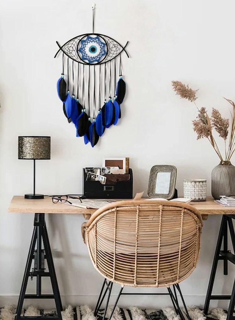 Evil Eye Dream Catcher, Handmade Macrame Evil Eye Wall Hanging for Boho Room House Decor