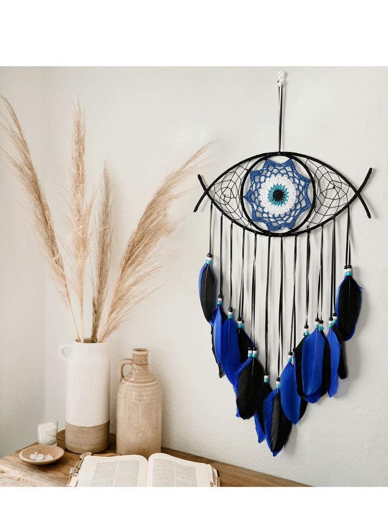 Evil Eye Dream Catcher, Handmade Macrame Evil Eye Wall Hanging for Boho Room House Decor