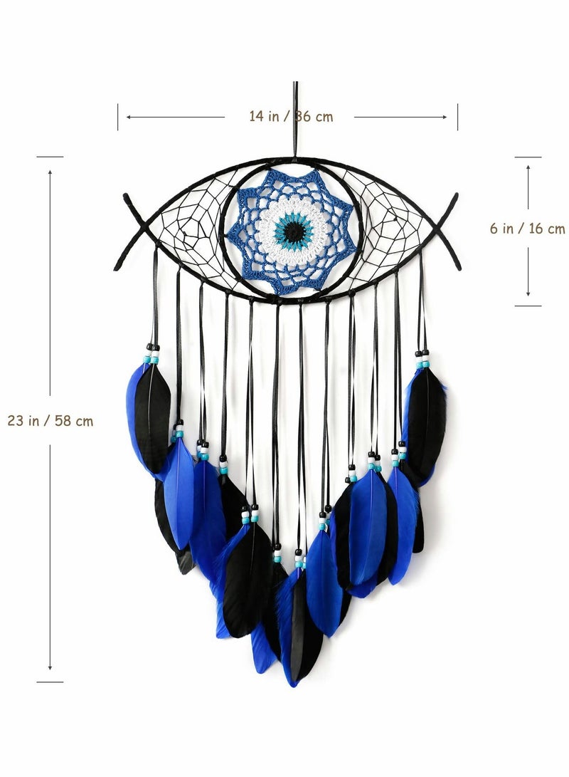 Evil Eye Dream Catcher, Handmade Macrame Evil Eye Wall Hanging for Boho Room House Decor