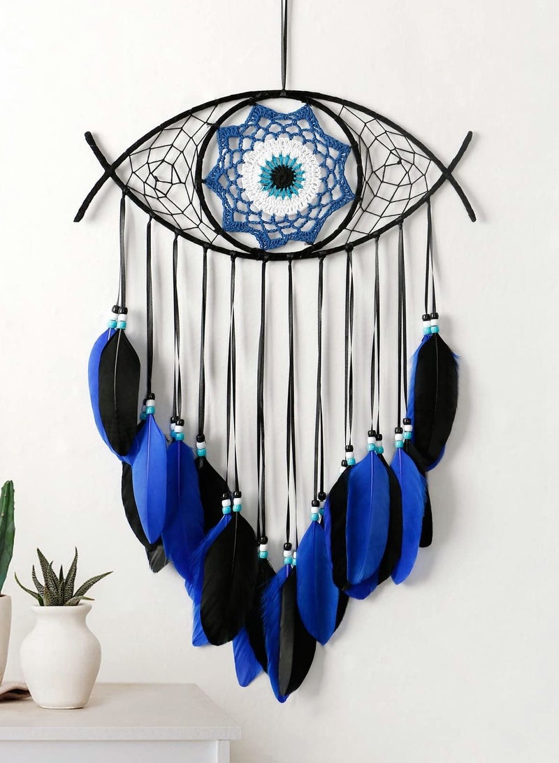 Evil Eye Dream Catcher, Handmade Macrame Evil Eye Wall Hanging for Boho Room House Decor