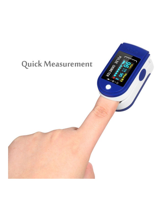 Fingertip Pulse Oximeter Blood Oxygen Saturation & Heart Rate Detection 10s Quick Measure & Auto-off Alarm Function Portable SpO2 & PR Monitor for Home Travel Blue & White